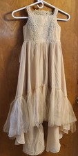 Girl's High-Low Asymmetrical Formal Flower Girl Dress w/Embroider Sz 4 Beige NWT