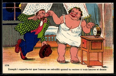 Woman Reminds Her Husband He Is Home Late Postcard 