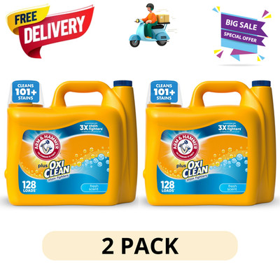 (2 Pack) Arm Hammer Plus OxiClean Laundry Detergent Liquid 128 Loads HE