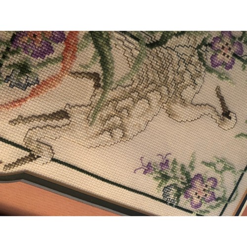 Vintage MC punto croce astratto, fiori di uccellini di egret, fogliame - Foto 2 di 4