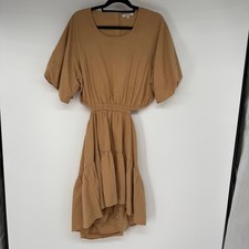 Madewell Seersucker Puff-Sleeve Cutout Mini Dress Women's Sz XL Seed Khaki NF870