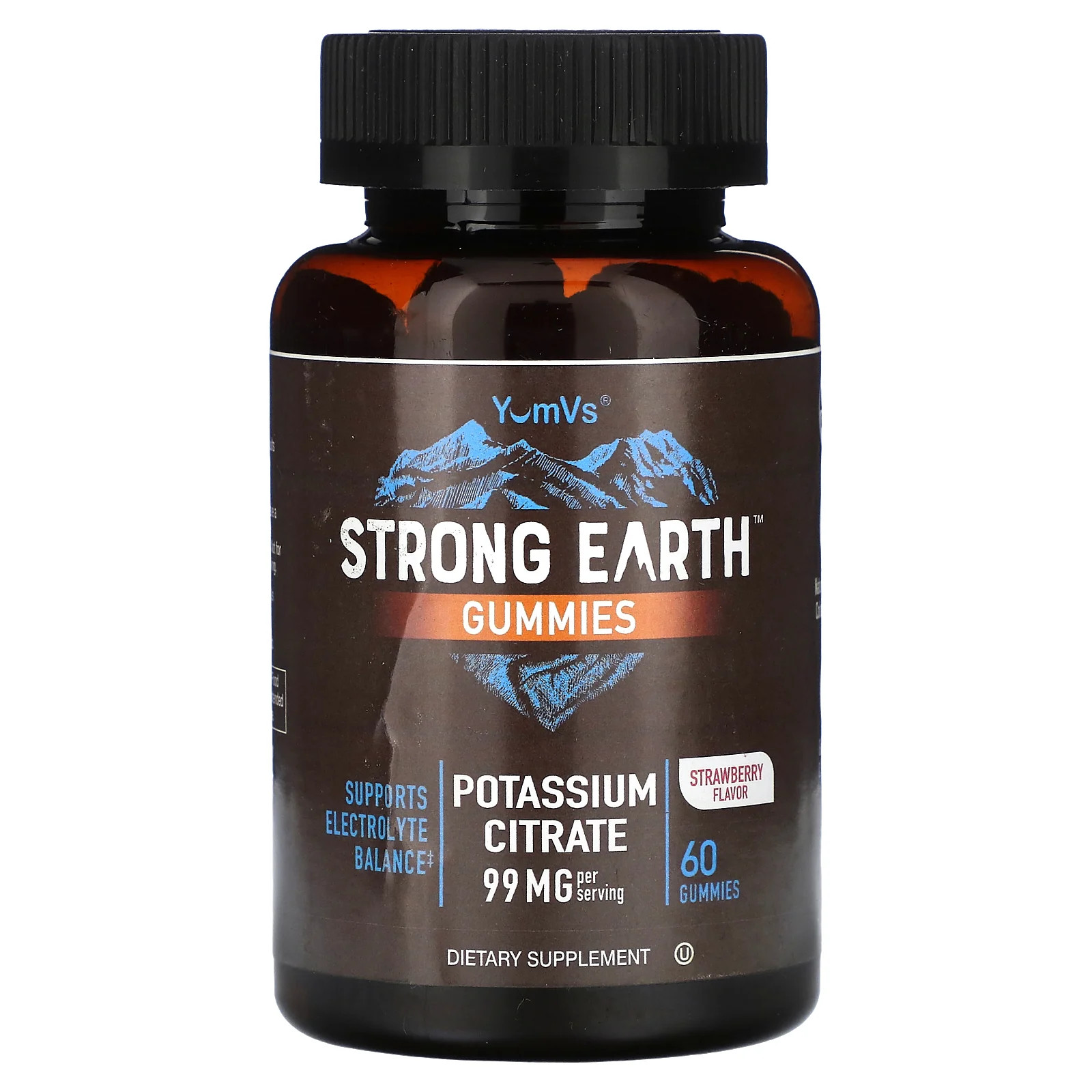 Жевательные резинки Strong Earth, цитрат калия, клубника, 60 жевательных резинок (49,5 мг на
