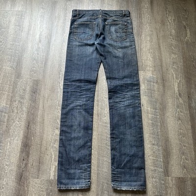 Dior Homme Men's Raw Denim Jeans Dark Blue Whiskered Hedi Slimane