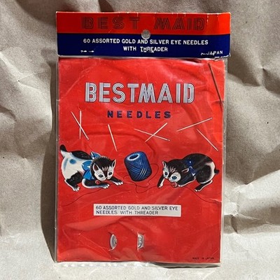 Best Maid 60ct Sewing Needles Vintage Red Kitten Packaging Gold Silver Eye Japan