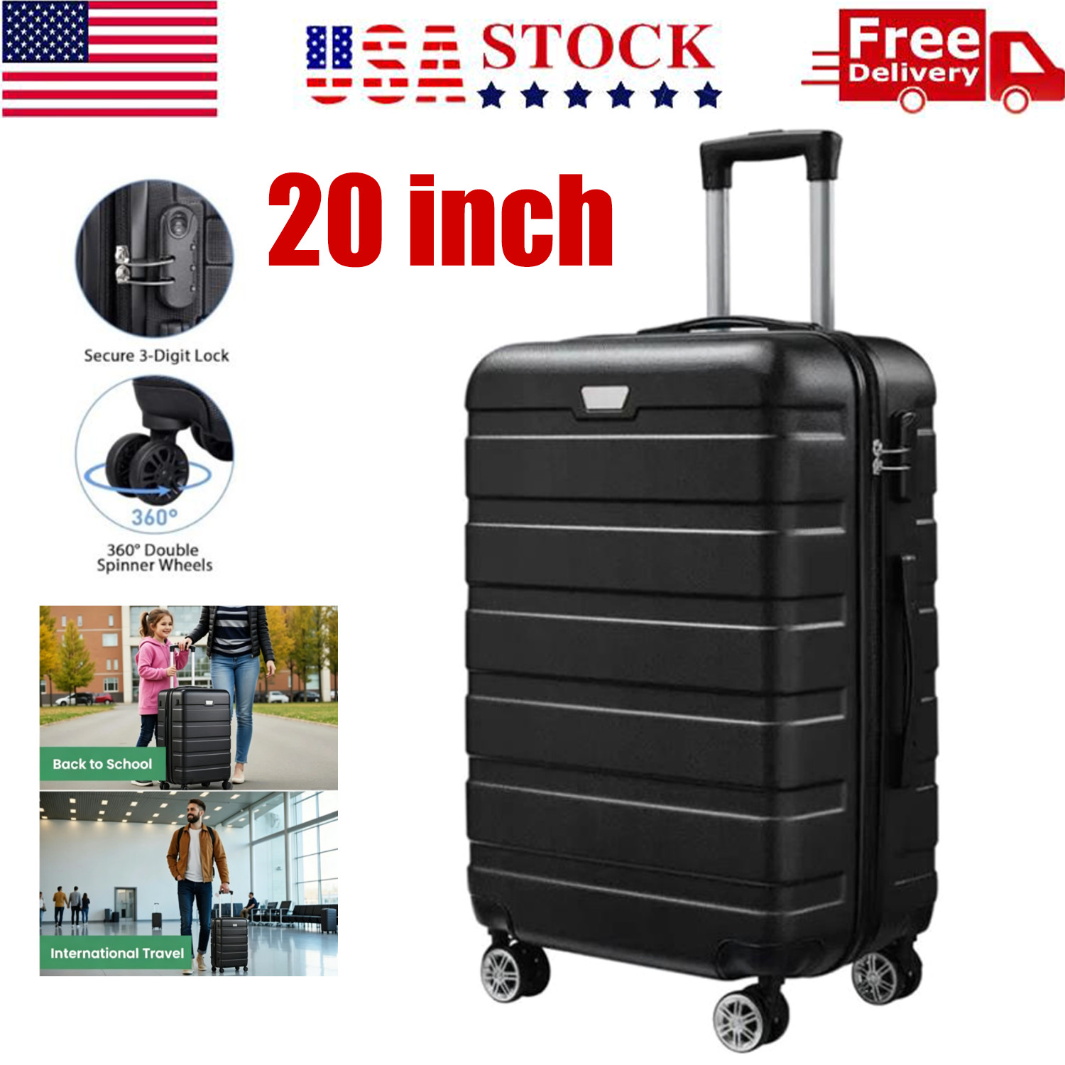 20" Suitcase Spinner Wheels Tsa Lock Airline Approved