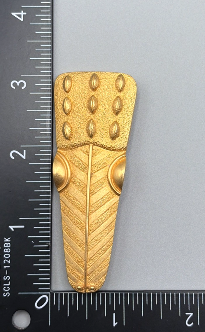 Pin Ruler Shape Vintage Gold Tone Alligator Head Brooch Modernist Textured Crocodile ...