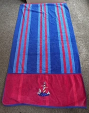 Vintage Linens N’ Things Lighthouse X-Large Beach Towel 63x35 Red & Blue.