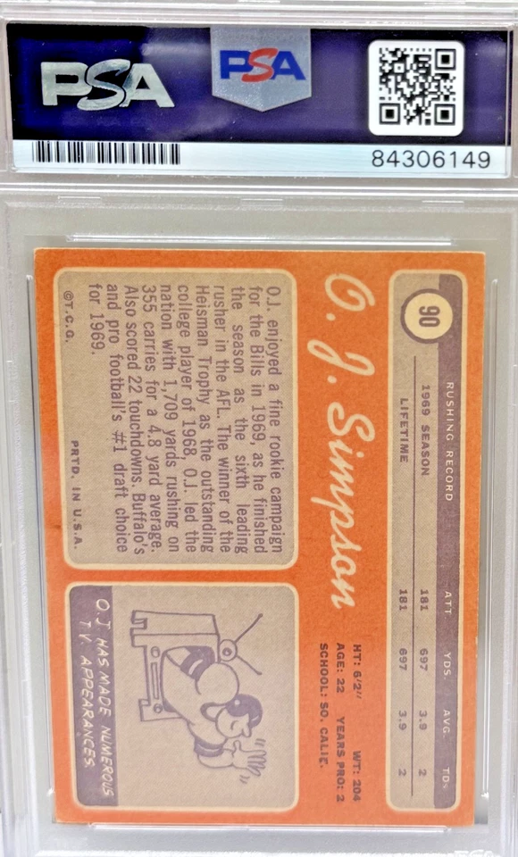 1970 Topps Trading Card #90 O.J. Simpson Rookie Auto PSA/DNA Certified 10! - Image 2 of 2