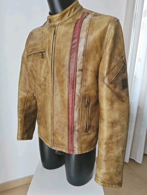 Belstaff Racing Blouson Leather Jacket , Malenotti Era, Antique Yellow, Size L 