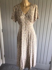 M&S Vintage St Michael 80s/90s Ladies Tea Dress UK 12 V Neck Short Slv 46”L