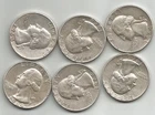 LOT OF 6 NICE SILVER WASHINGTON QUARTERS (1964) - $1.50 FACE VALUE - TAKE A L@@K