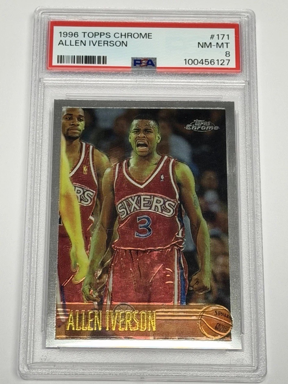 1996 Topps Chrome Allen Iverson #171 RC Rookie Sixers PSA 8 NM-MT 127