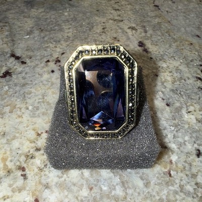 Heidi Daus Gold Tone Purple Octagon Crystal Cocktail Ring, Signed, 8.5