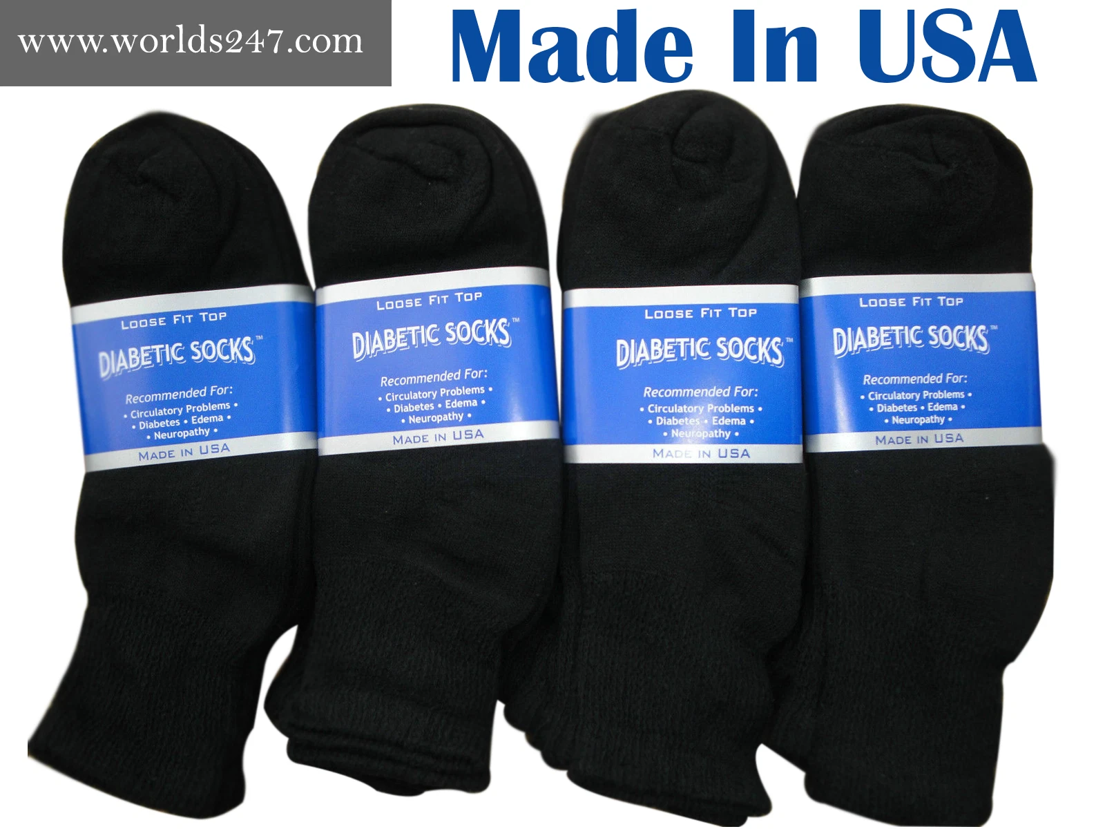 BEST QUALITY 12 PAIR BLACK DIABETIC ANKLE SOCKS SIZE 13-15 (MADE IN USA)