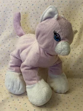 Hugfun Pink White Sassy Cat Stuffed Animal Kitten Plush 9” Sewn Blue Purple Eyes