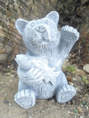 Latex bear mold 4'' H bear with fish plaster cement casting mould