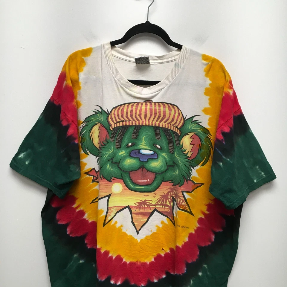 Camiseta Grateful Dead Azul Líquido Verde De Colección 1999 Tie Dye Rasta Bear Band XXL Foto 2 de 4