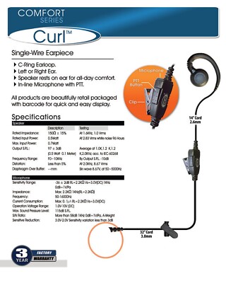 OEM Curl LEMO FGN.OF Earhook Headset Earpiece Mic   ***NEW***