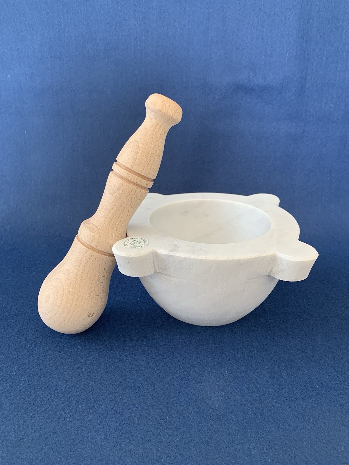 Mortaio in Marmo di Carrara 16cm - Vero Pesto Genovese con Pestello Faggio