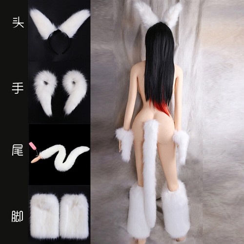 White Fox Tail Furry Ears Plug Romance Game cuffs Cosplay Funny Love Aids - Picture 5 of 17