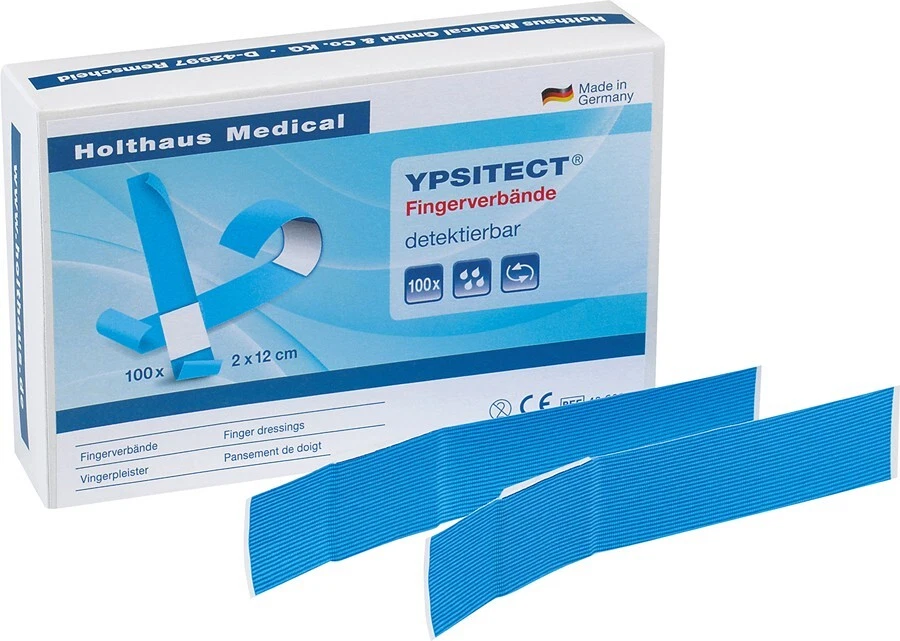 HOLTHAUS MEDICAL 100x Fingerpflaster 2x18cm Fingerverband detectable blau Küche Ypsitect Betriebe