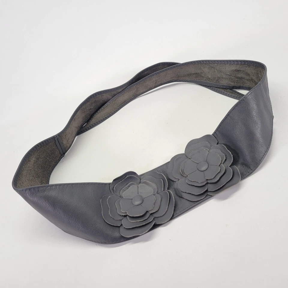 Cinturón de cuero vintage 28 30 32 34 36 talla única apliques de flores cintura cadera gris de colección Foto 3 de 4