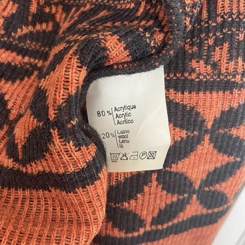 Vintage Womens Cardigan Sweater Zip Front Bold Print Wool Blend Orange Brown M - Picture 7 of 11