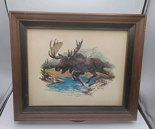 *Vintage* 1970er Frederick Sweney Wildlife 3-D GEPRÄGT Druck Elch und Berg - Bild 2 von 5