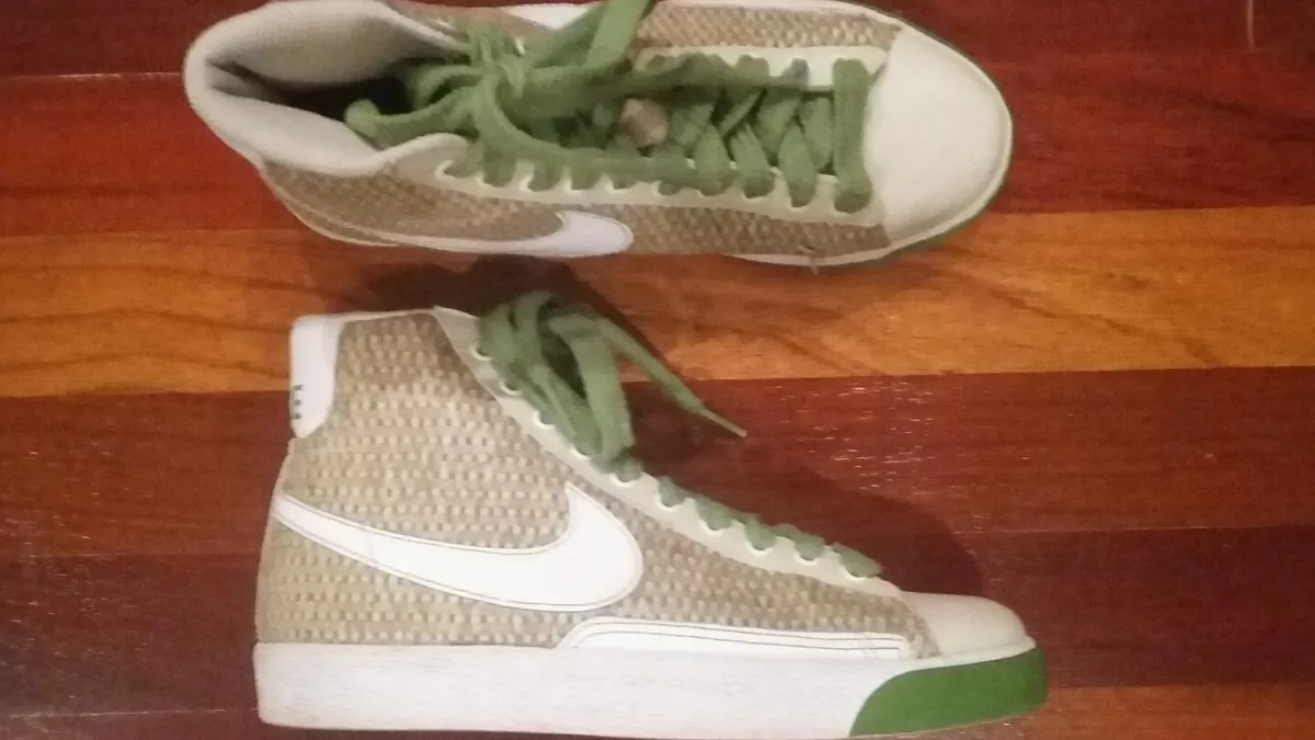 J NIKE Women&#039;s Blazer Mid Straw Green Leather Sneakers Shoes 7M | eBay