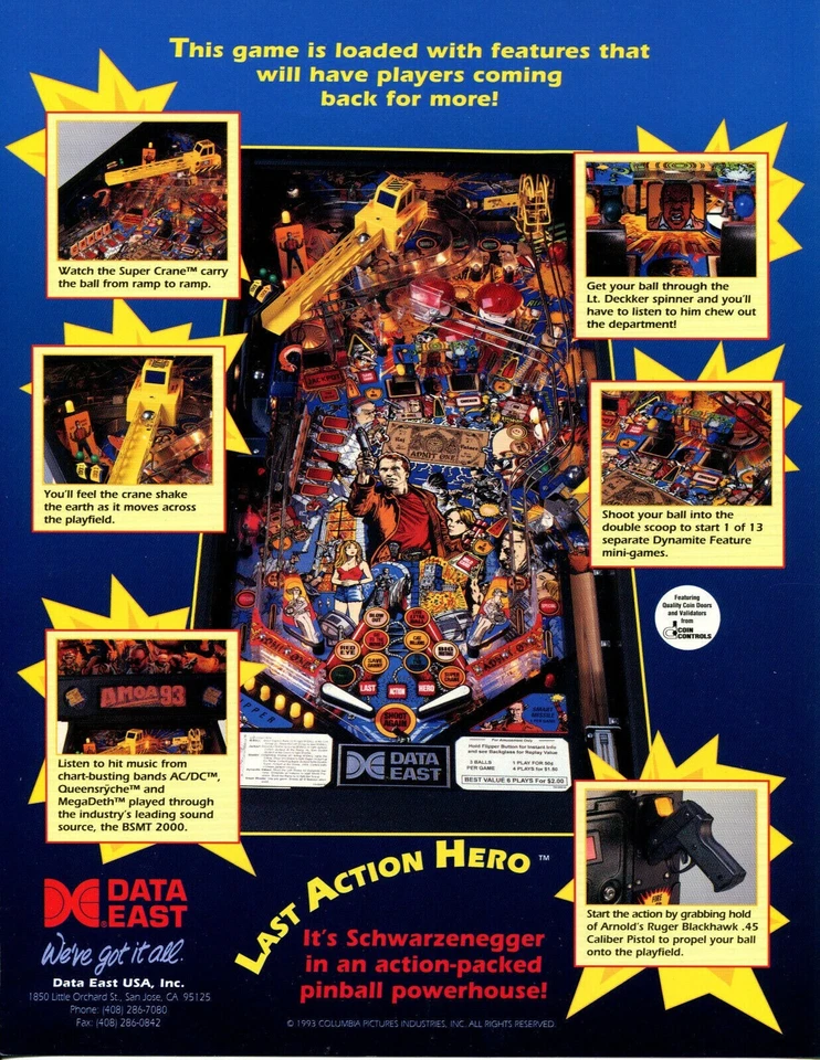 1993 DATA EAST LAST ACTION HERO PINBALL FLYER - Image 2 of 2
