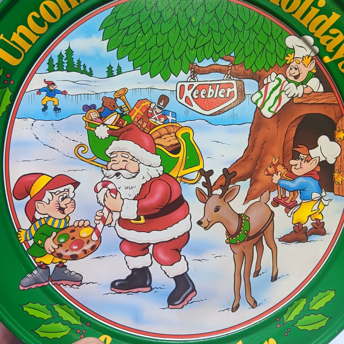 ハン christmas evel④ VTG 1994 Keebler Company Christmas Cookie Tin Keebler Elves