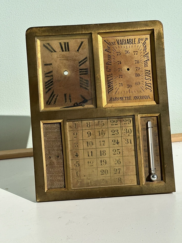 RELOJ ART DECO BRONCE DORADO CALENDARIO BARÓMETRO TERMÓMETRO REPUESTOS/REPARACIÓN Foto 3 de 4