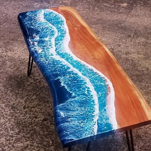 36" x 22" Epoxy Coffee Table Top Centerpiece Trendy Home Interior Decor - Afbeelding 1 van 5