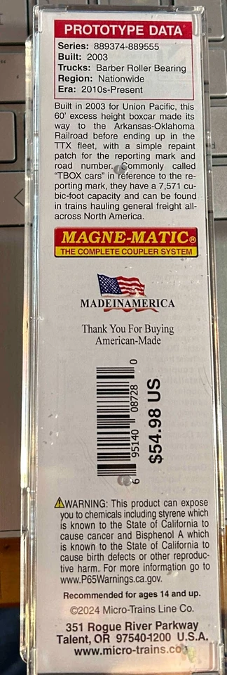 N Scale MTL60' Rib Side Dbl Plug Door High-Cube Boxcar (ex-AOK) TBOX #889482 - Image 3 of 3