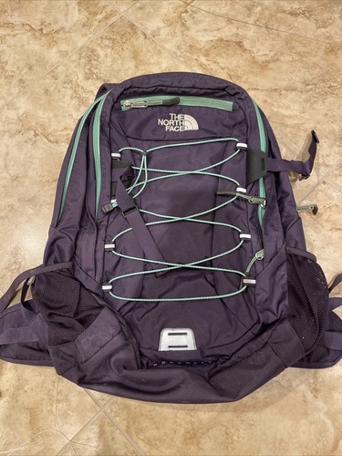 purple and gray north face backpack