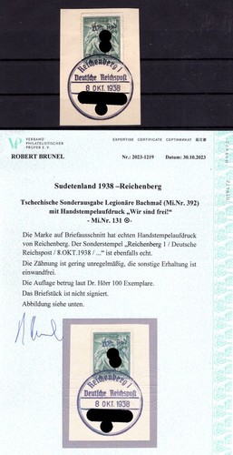 Sudetenland Reichenberg 131 Timbrato luxury letter piece + printed Certificate (AA2040