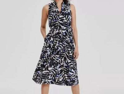 knee length dresses for ladies Anne Klein Jenna Drawstring Dress Blu Jay/Anne Black Multi main image 1