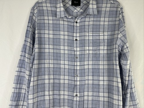 Rails Wyatt Shirt Mens Size XXL White Blue Plaid Long Sleeve Button Up Cotton - Picture 3 of 17