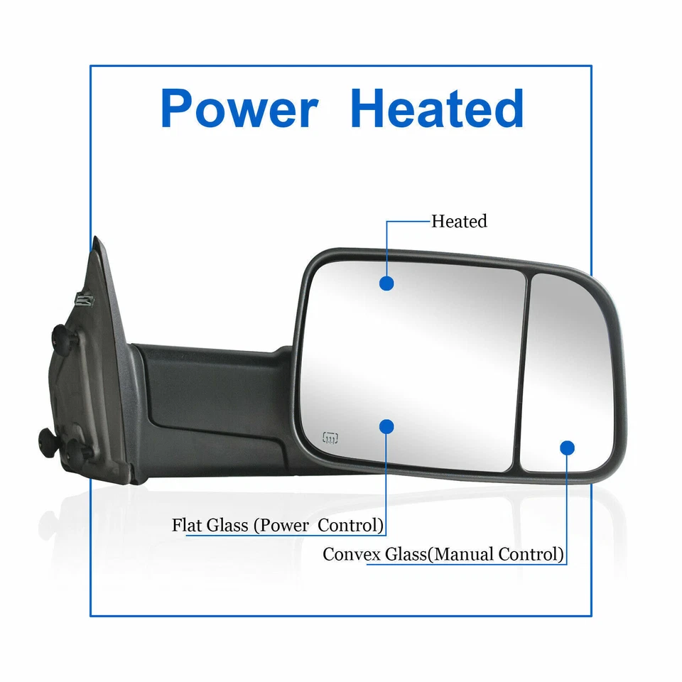 Tow Mirrors For 2014 2015 2016 2017 2018 Dodge Ram 1500 2500 Power Heated Signal - Image 3 of 4