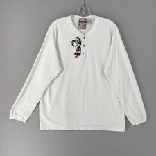 Vintage Looney Tunes Embroidered Farmer Henley Shirt Men Size Large Bugs Taz 90s
