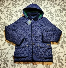 POLO Ralph Lauren Jacket Size 14-16 Kids Navy Blue Hooded Diamond Quilted