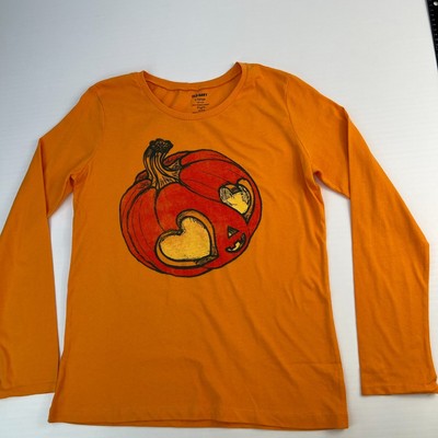 Old Navy Shirt Girls Extra Large Plus Orange Pumpkin Halloween Heart Long Sleeve