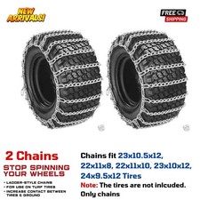 2pc Tire Chains 23x10.50x12 2-link Spacing For Lawn Mower Tractor Snow Plow Blow 2pc Tire Chains 23x10.50x12 2-link Spacing For Lawn Mower Tractor Snow Plow Blow
