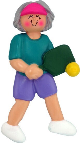 Personalized Gray Female Pickleball Ornament Free Customization