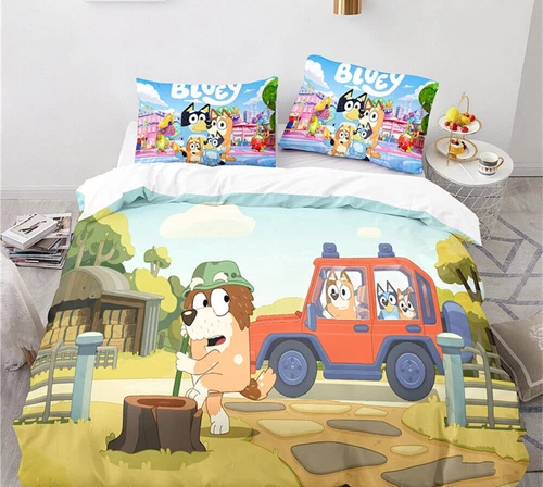 Bluey Set Copripiumino 3D 2/3pz Set Biancheria da Letto Federe Singolo Matrimoniale King Regali - Foto 7 di 31