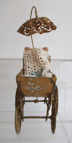 Vintage Small Doll Accessory Gilt Soft Metal Buggy or Pram Germany 1920s - Picture 2 of 10