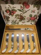 Portmeirion Pomona Boxed Gift Set Cheese Knife & 6 Spreaders Fruit Pattern NEW