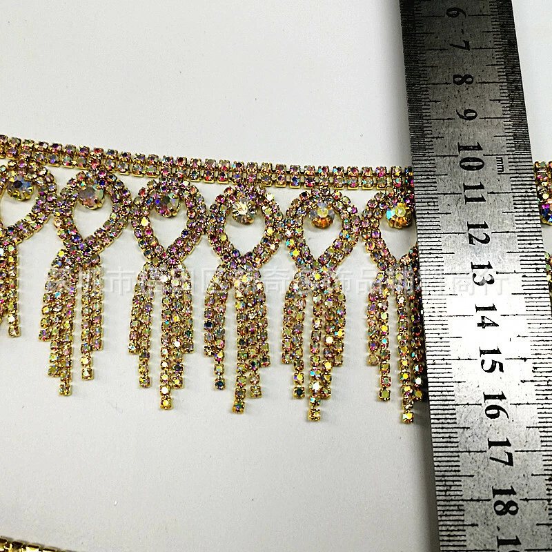 1 Yard Glitter Rhinestone Tassel Chain Diamante Trimming Edging Decor DIY Craft - Image 2 of 4