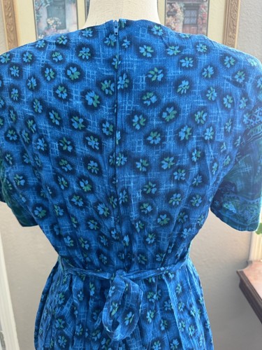 Abito garza hawaiana vintage grunge cravatta schiena maxi floreale blu batik anni 90 spiaggia - Foto 4 di 5