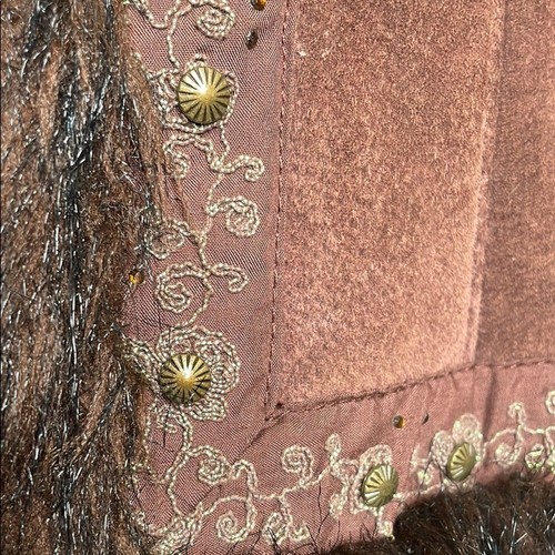 Live A Little Brown Faux Fur Trimmed Suede Studded Rhinestone Vest XL - Picture 6 of 15